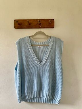 Cotton On Sky Blue V-Neck Knit Sweater Vest, 100 Cotton, L